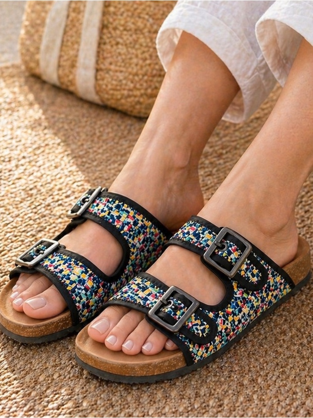 Bernie Mev Multicolor Tweed Slide Sandals - Women's Like New No box